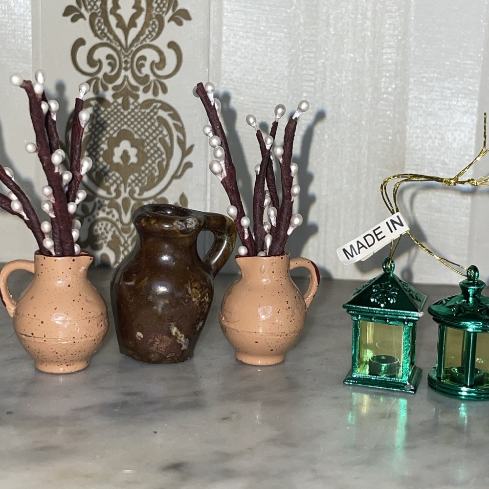Doll House Accessories | Ceramic Vases Lanterns Faux Plants